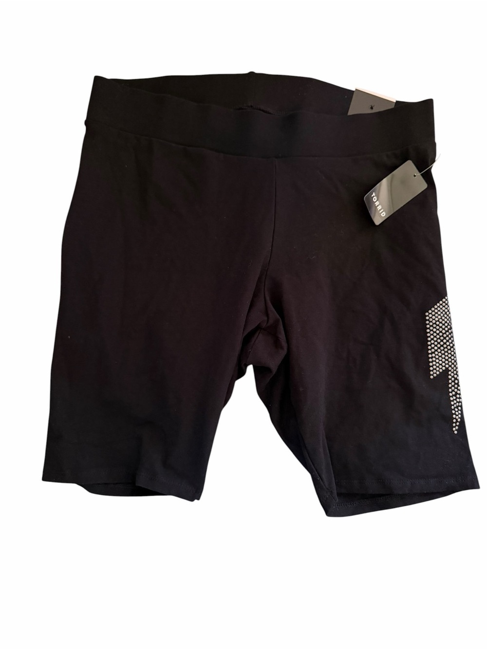 Torrid Black High-Rise Bike Shorts with Rhinestone Lightning - Picture 2 of 4